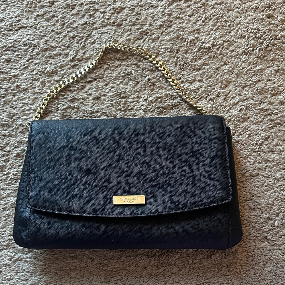 Kate Spade Black Clutch with Gold Chain